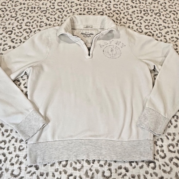 Abercrombie & Fitch Distressed 1/4 Zip Muscle Sweatshirt; White/Grey; Women's L - Picture 5 of 14
